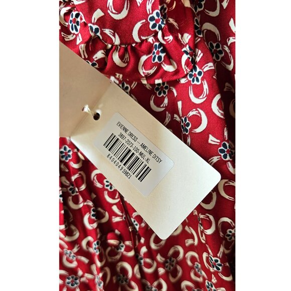 NWT Doen Sweet Silk Evienne Short Sleeved Tea Dress in Ameline Ditsy Red XL NWT - Picture 7 of 9